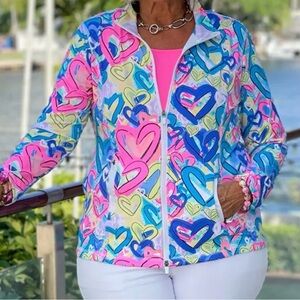 Lulu-B Vibrant Heart Jacket - Pink, Blue, Yellow